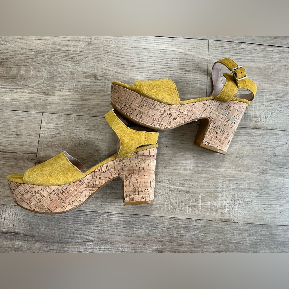 Kensie Mustard Suede Platform Sandals - Picture 6 of 7